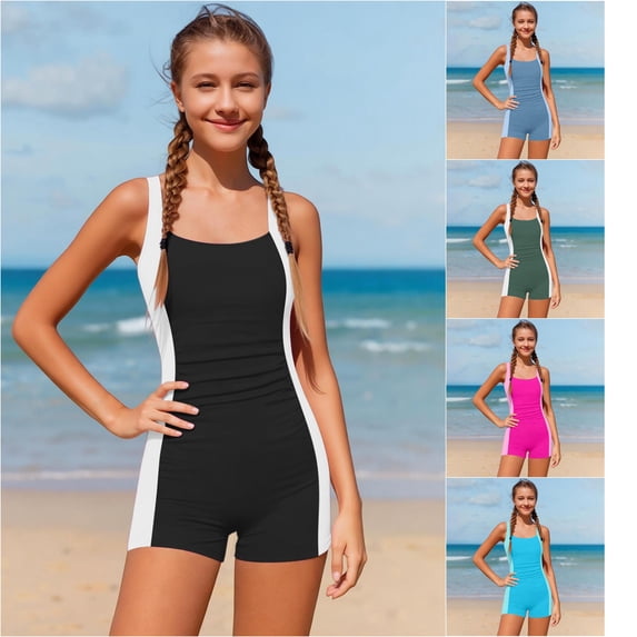 VOUZZA Girls One Piece Swimsuit Contrast Color Block Ruffle Bathing Suit with Removable Padded Cups Beach Swimwear