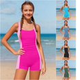 thumbnail image 1 of VOUZZA Girls One Piece Swimsuit Contrast Color Block Ruffle Bathing Suit with Removable Padded Cups Beach Swimwear, 1 of 5