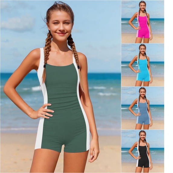 VOUZZA Girls One Piece Swimsuit Contrast Color Block Ruffle Bathing Suit with Removable Padded Cups Beach Swimwear