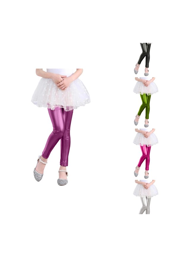 Girls Shiny Liquid Metallic Leggings Sparkly Performance Dance Pants for Recitals Parties and Stage Shows Bottoms