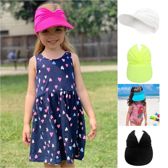 VOUZZA Girls Sun Visor Hat Wide Brim Face Coverage Summer Beach Cap Athletic Outdoor Sports Shade Hat for Kids Toddlers