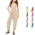 thumbnail image 1 of VOUZZA Girls Suspender Jumpsuit Fashion Casual Solid Color V-Neck Loose Fit Strap Long Wide Leg Romper Pants with Pockets, 1 of 6