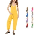 thumbnail image 1 of VOUZZA Girls Suspender Jumpsuit Fashion Casual Solid Color V-Neck Loose Fit Strap Long Wide Leg Romper Pants with Pockets, 1 of 6
