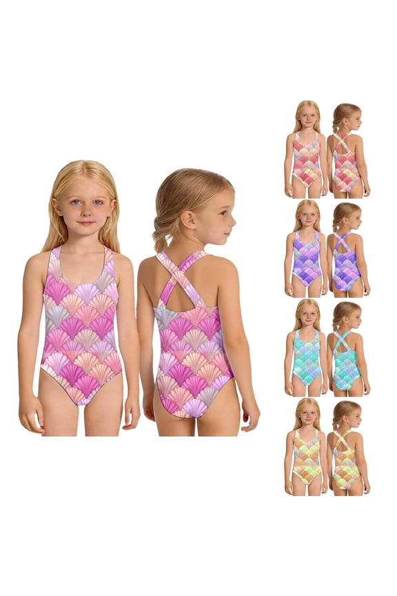 Girls Swimsuit One Piece Modest Athletic Training Compression Beach Bathing Suit Size 2-14