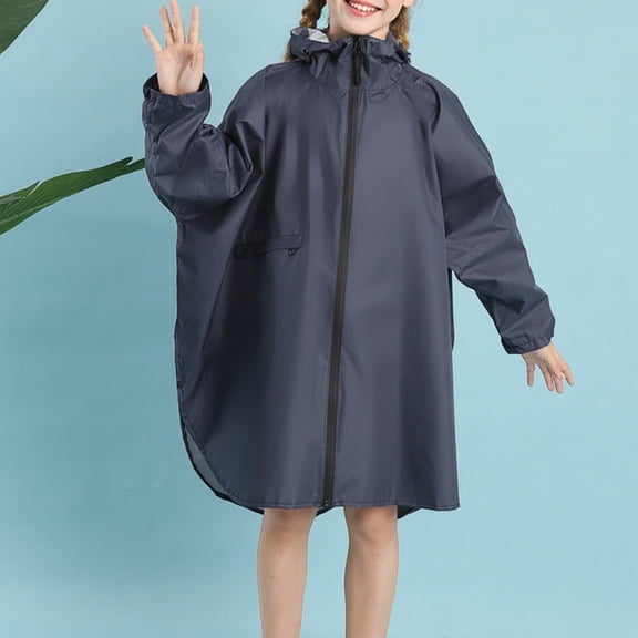 VOUZZA Girls Waterproof Rainclean with Hood and School Backpack Position, Lightweight Packable Clear Rain Poncho Jacket for Kids Toddler Outdoor 3-14Y