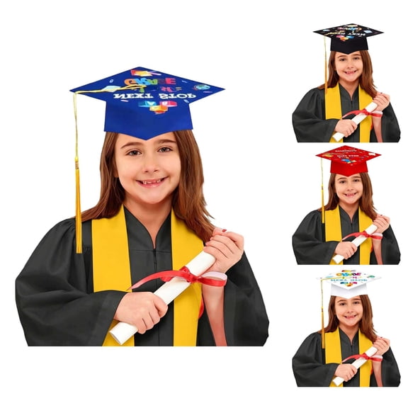 VOUZZA Graduation Cap Cartoon Pattern Graphic Printed Colorful Academic Doctor Hat Kids 5-12Y