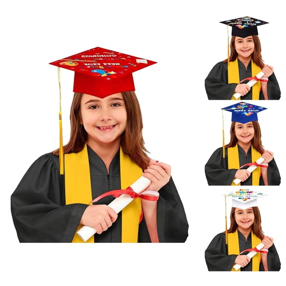 VOUZZA Graduation Cap Cartoon Pattern Graphic Printed Colorful Academic Doctor Hat Kids 5-12Y