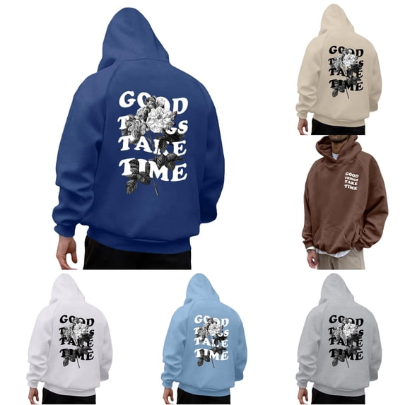 VOUZZA Graphic Hoodies for Men Letter Graphic Long Sleeve Lined Pullover Sweatshirt, Casual Hooded Sweater Top, Streetwear Pullover