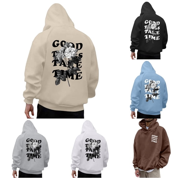 VOUZZA Graphic Hoodies for Men Letter Graphic Long Sleeve Lined Pullover Sweatshirt, Casual Hooded Sweater Top, Streetwear Pullover