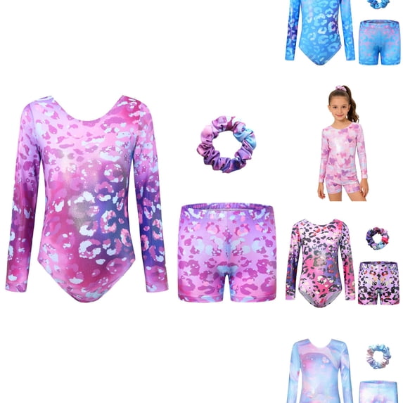 VOUZZA Gymnastics Leotards for Girls Gymnastics Outfit Dance Leotard and Shorts Set Athletic Clothes for Toddler Kids