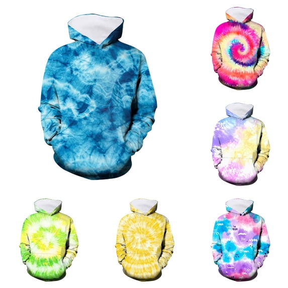 VOUZZA Hoodies for Girls 3D Tie Dye Print Long Sleeve Pullover Sweatshirt, Casual Hooded Pullover Sweater Top for Boys and Girls, Classic Casual Pullover
