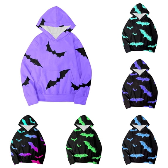 VOUZZA Hoodies for Girls Halloween Graphic Long Sleeve Pullover Sweatshirt, Casual Hooded Sweater Top for Boys and Girls, Classic Kids Pullover Sweater