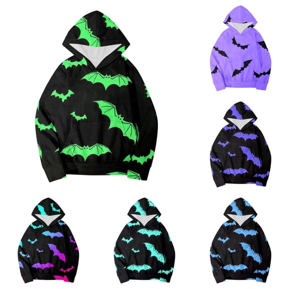 VOUZZA Hoodies for Girls Halloween Graphic Long Sleeve Pullover Sweatshirt, Casual Hooded Sweater Top for Boys and Girls, Classic Kids Pullover Sweater