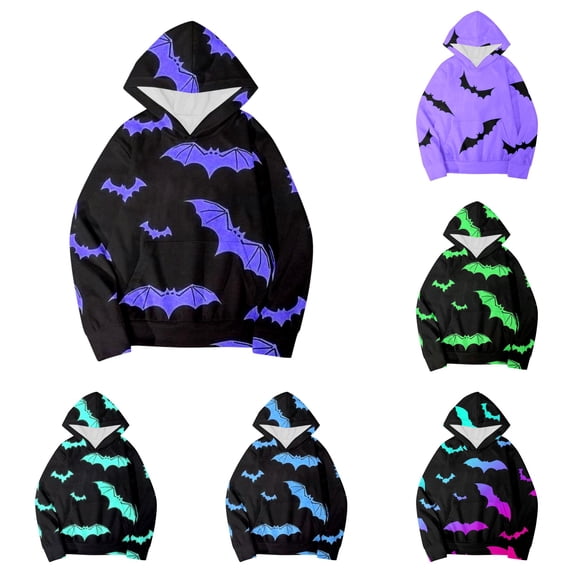 VOUZZA Hoodies for Girls Halloween Graphic Long Sleeve Pullover Sweatshirt, Casual Hooded Sweater Top for Boys and Girls, Classic Kids Pullover Sweater