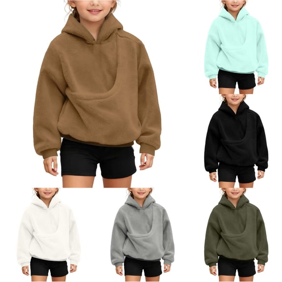 VOUZZA Hoodies for Girls, Dog Cat Graphic Long Sleeve Pullover Hoodie with Pet Carry Pouch, Casual Hooded Sweater Top, Ages 3-14