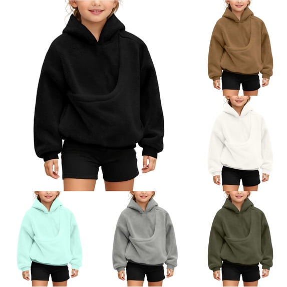 VOUZZA Hoodies for Girls, Dog Cat Graphic Long Sleeve Pullover Hoodie with Pet Carry Pouch, Casual Hooded Sweater Top, Ages 3-14
