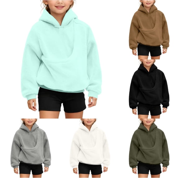 VOUZZA Hoodies for Girls, Dog Cat Graphic Long Sleeve Pullover Hoodie with Pet Carry Pouch, Casual Hooded Sweater Top, Ages 3-14