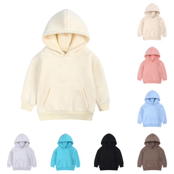VOUZZA Hoodies for Girls Solid Color Long Sleeve Lined Thickened Pullover Sweatshirt, Casual Hooded Sweater Top for Boys and Girls
