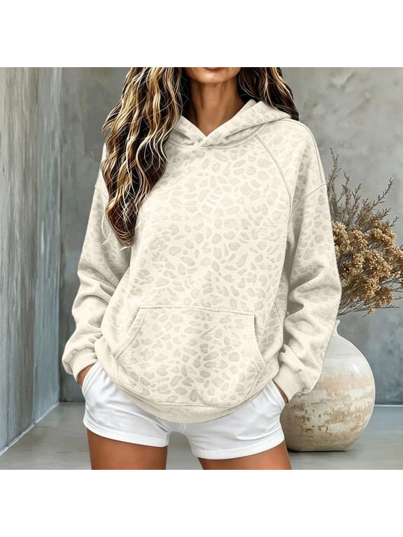 Hoodies for Women Cheetah Print Leopard Spots Long Sleeve Sweatshirt Curved Front Pouch Ribbed Cuffs Relaxed Fit Pullover