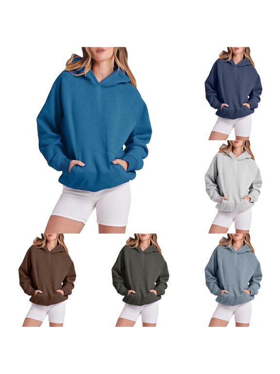 Hoodies for Women Solid Color Long Sleeve Raglan Sleeve Pullover Sweatshirt, Casual Hooded Sweater Top, Classic Hooded Sweater