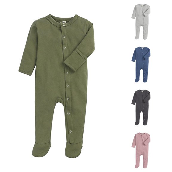 VOUZZA Unisex Footed Romper Classic Ribbed Knit Texture Long Sleeve Fold-Over Mitten Full Snap-Up Jumpsuit Sleep and Play Sleepsuit
