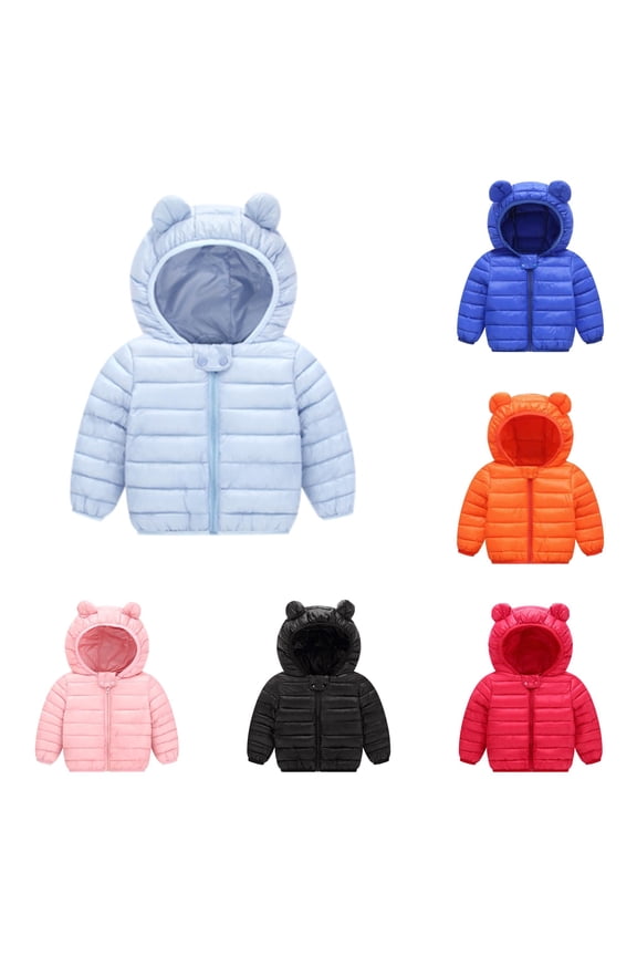 Kids Autumn Winter Padded Coat, Warm Heavyweight Windproof Cotton Jacket, Full-Zip Hooded Insulated Puffer Outerwear for Toddler Boys Girls