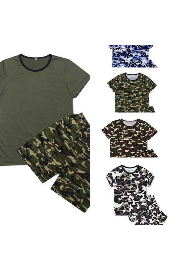 Kids Camouflage Uniform Set Youth Military Tactical Short Sleeve Top and Cargo Pants Training Outfits For Summer Camp