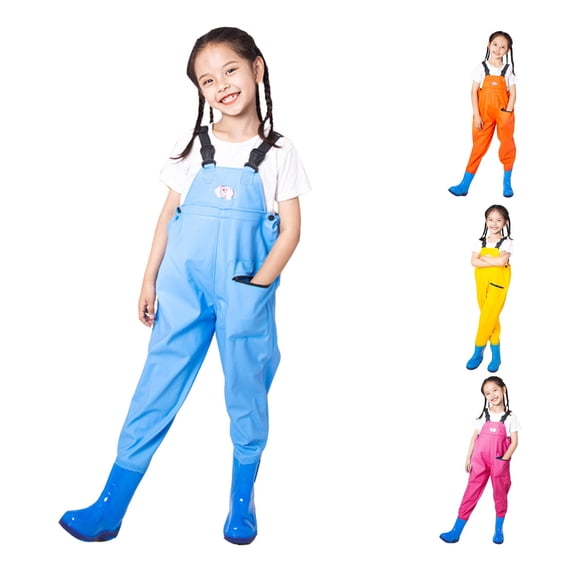 VOUZZA Kids Chest Waders Waterproof Youth Fishing Hunting Overalls with Boots Lightweight Outdoor Water Play Rain Suit