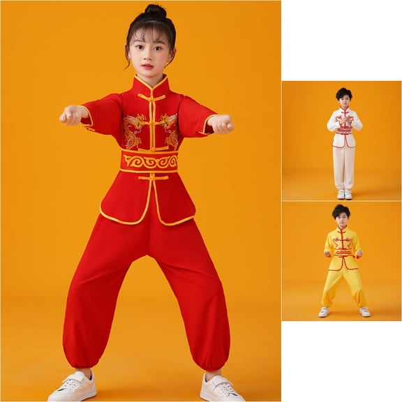VOUZZA Kids Chinese Suit Traditional Wushu Training Uniform School Sports Wing Chun Taichi Performance Outfits Set