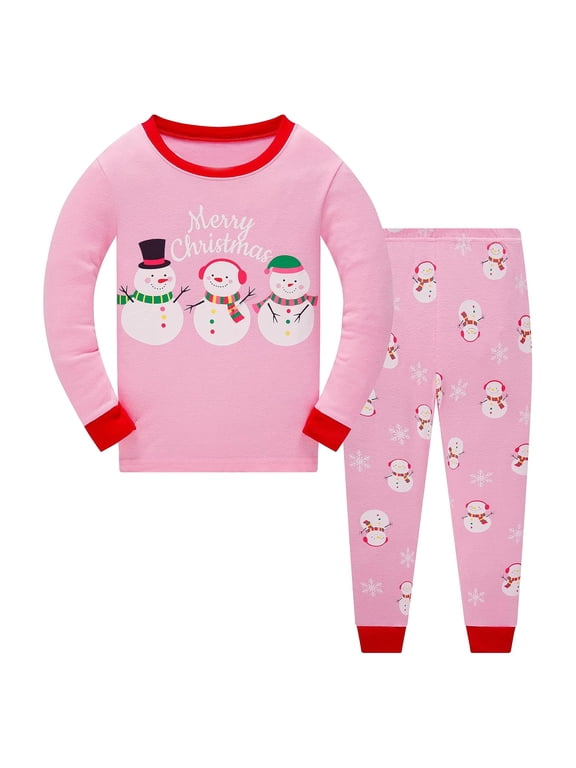 Kids Christmas Snowman Print Long Sleeve Pajama Set Shirt and Pants Two Piece Sleepwear for Boys Girls Toddler PJs Nightwear Loungewear