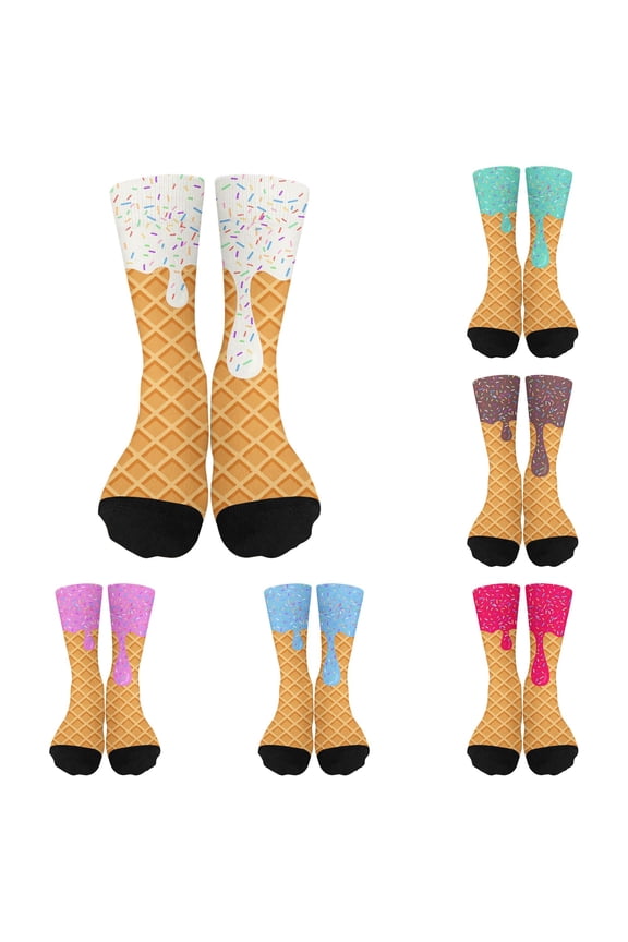 Kids Colorful Ankle Socks Ice Cream Printed Cushioned Sole Non Slip Athletic Sport Crew Socks Hosiery Pack for Boys Girls Ages 7-12