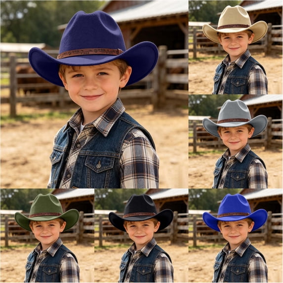 VOUZZA Kids Cowboy Hat Adjustable Drawstring Sun Protection Wide Brim Western Straw Hat for Halloween