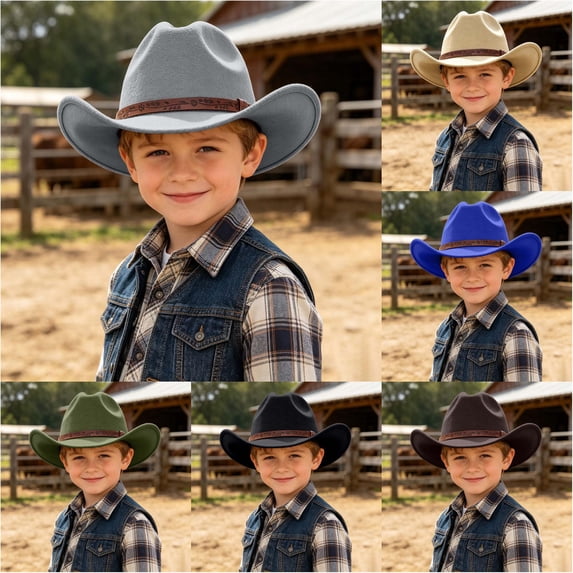 VOUZZA Kids Cowboy Hat Adjustable Drawstring Sun Protection Wide Brim Western Straw Hat for Halloween