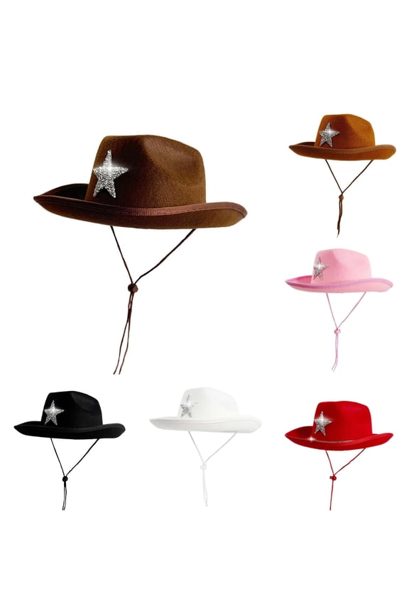 Kids Cowboy Hat Sparkly Rhinestone Star Decor Western Rodeo Cowgirl Party Hat Sun Beach Cap 4-10Y