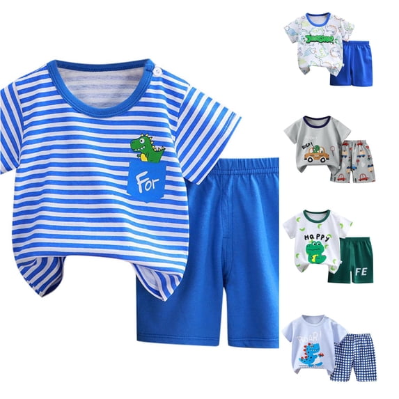 VOUZZA Kids Dinosaur 2 Piece Shorts Set Short Sleeve T Shirt and Shorts Boys Summer Clothes Toddler Kids Outfit Boys Summer Outfit