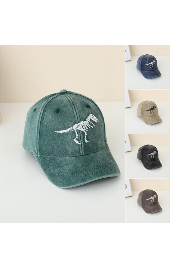 Kids Dinosaur Baseball Cap Washed Distressed Cotton Denim Hat Cartoon Skeleton Adjustable Sun Trucker Hat for Boys Girls