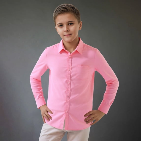 VOUZZA Kids Dress Shirt Long Sleeve Solid Button Down Collar Shirt Boys Girls School Uniform Formal Wedding Oxford Shirts, Size 3T-12 Years