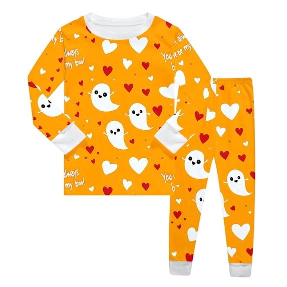 VOUZZA Kids Halloween Holiday Print Long Sleeve Pajama Set Shirt and Pants Two Piece Sleepwear for Boys Girls Toddler PJs Loungewear Ages 2-9