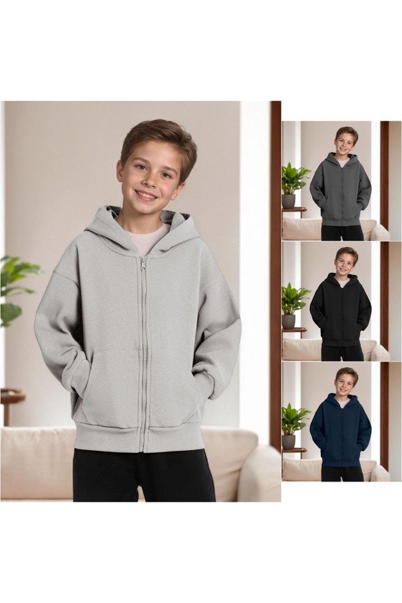 Kids Lightweight Zip-Up Jacket Solid Color Thin Windbreaker Long Sleeve Hooded Sweatshirt Cardigan Outwear Coat for Boys Girls Ages 5-16