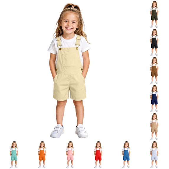 VOUZZA Kids Overalls Summer Casual Solid Color Bib Overalls Short Jumpsuit Romper Shorts Pants 4-13Y