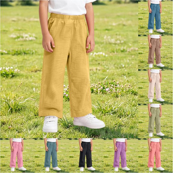 VOUZZA Kids Pants Thin Double Layer Cotton Gauze Solid Color Harem Lounge Long Trousers Boys Girls