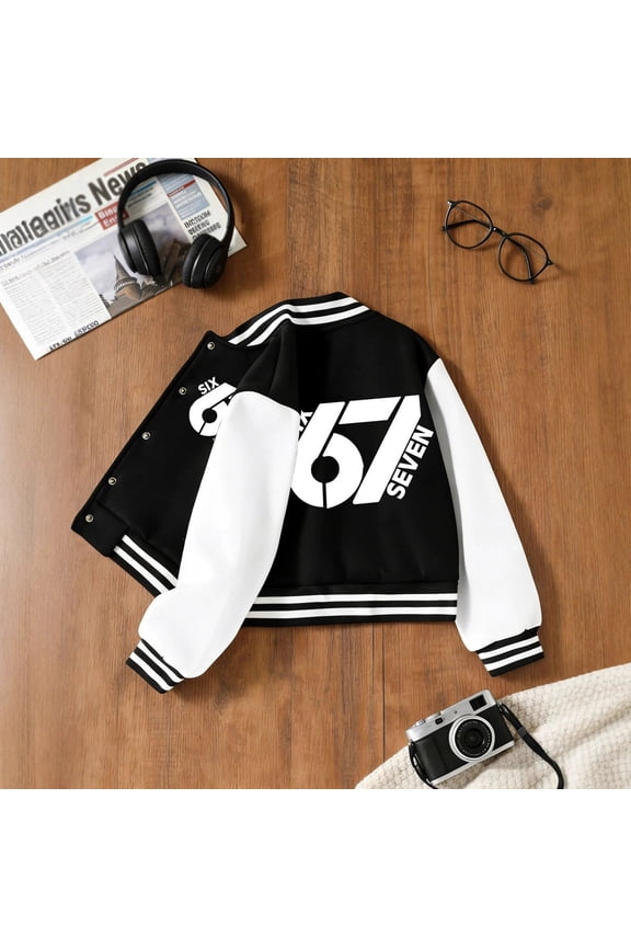 Kids Print Baseball Jacket Classic Varsity Bomber Jacket Lightweight Casual Sport Outerwear Coat for Boys Girls