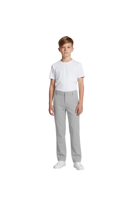 Kids School Uniform Pants Straight Leg Flat Front Dress Pants Zipper Fly Twill Pull On Cargo Trousers for Girls Boys Students