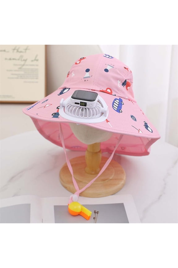 Kids Solar Fan Hat, Summer Beach Cap with Built-In USB Charging Fan, Wide Brim UPF 50+ Bucket Sunscreen Garden Hats