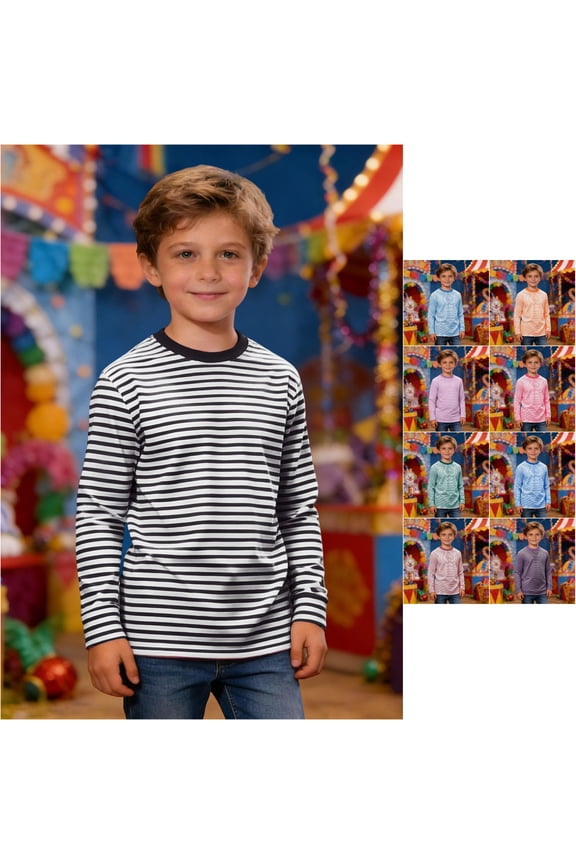 Kids Striped T-Shirt Classic Breton Striped Patterned Crewneck Long Sleeve Soft Blended Cotton Tee Boys Girls