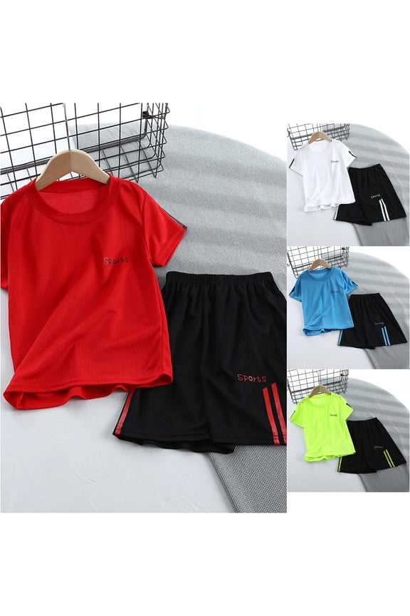 Kids Toddler Baby Unisex Spring Summer Ice Silk Short Sleeve Sport T-Shirt and Shorts Outfits Quick Dry Activewear Set 1-14Y