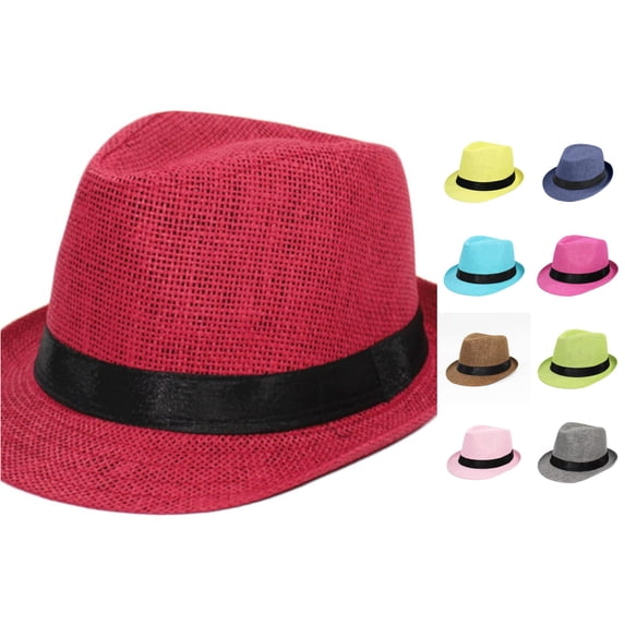 VOUZZA Kids Unisex Jazz Hat Linen Straw Short Brim Fedora Caps Children Breathable UV Protection Sun Screen Jazz Panama Top Hats