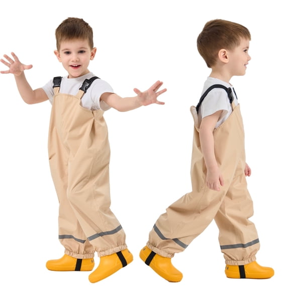 VOUZZA Kids Waterproof Waders with Boots Toddler Rain Bibs for Muddy Play Children One-Piece Fishing Suit for Beach & Puddle Water Play Gear