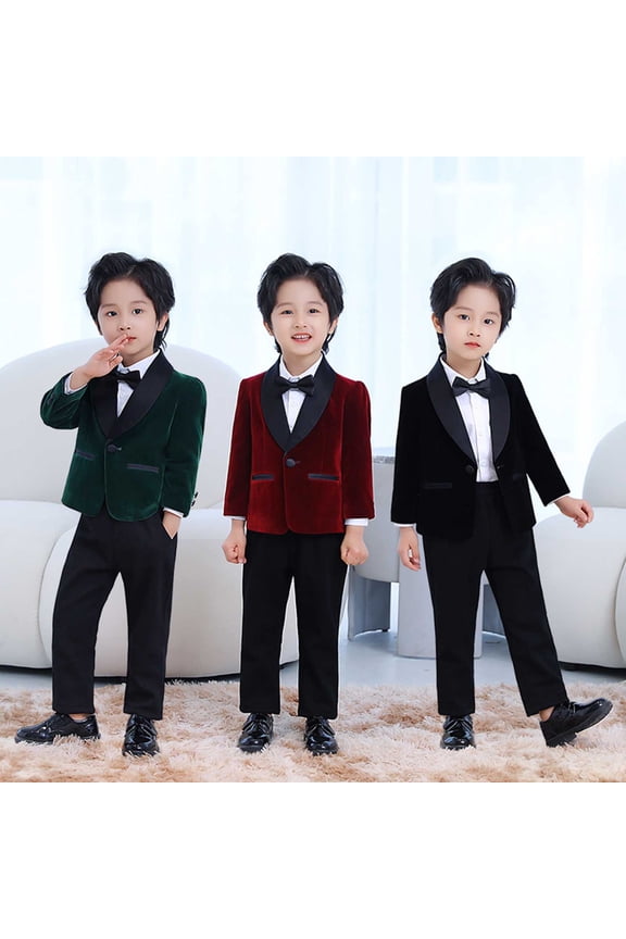 Little Boy Formal Suit Set Spring Jacket and Pants Outfit Toddler Wedding Piano Performance Celebration Clothing Set