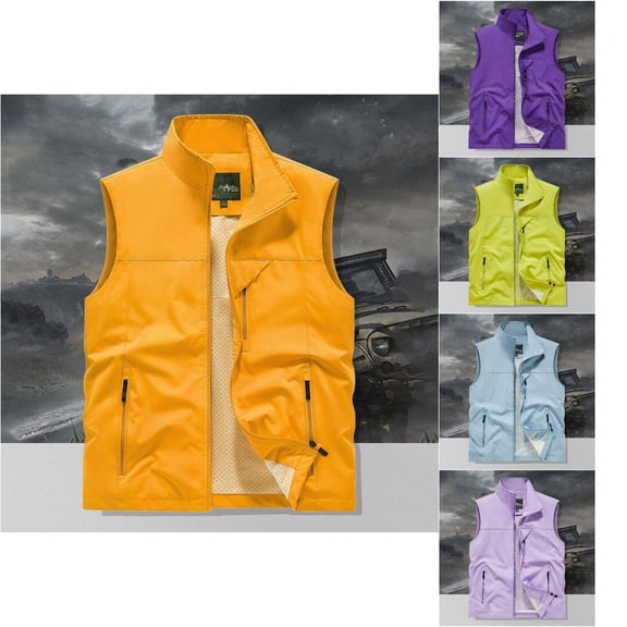 VOUZZA Men's Stand Collar Utility Cargo Vest Outdoor Lightweight Travel Work Fishing Sleeveless Jacket Coat Multi-Pocket Tactical Gilet Outerwear